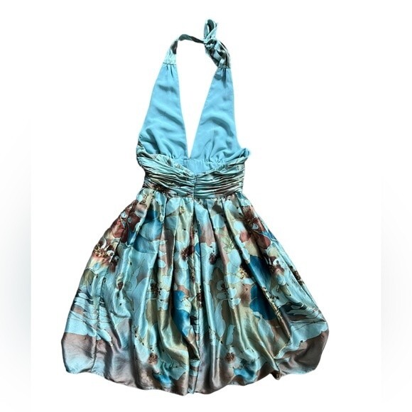 Adrianna Papell 100% Silk Halter Tie Dress Green Blue Brown Women's size 4 - Picture 6 of 11